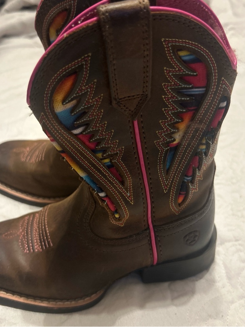 Ariat Brown Leather Kids' Boots with Pink Lining